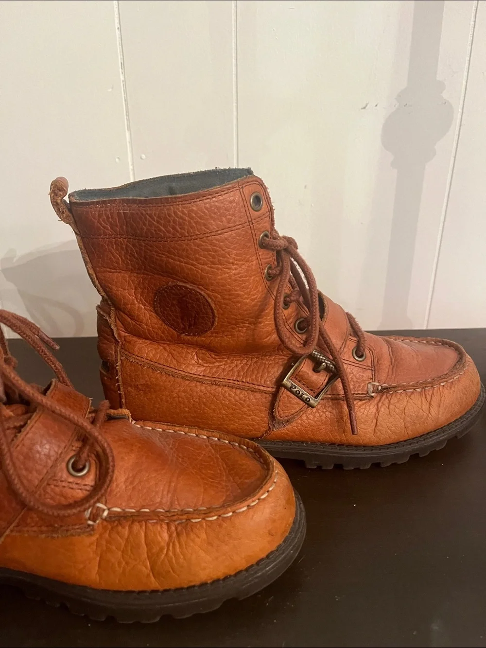 Polo by Ralph Lauren Cognac Brown Leather Ranger Lace-Up Boots
